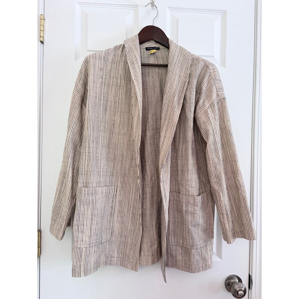 Eileen Fisher Organic Cotton Slub Stripe Shawl Collar Jacket Oversized